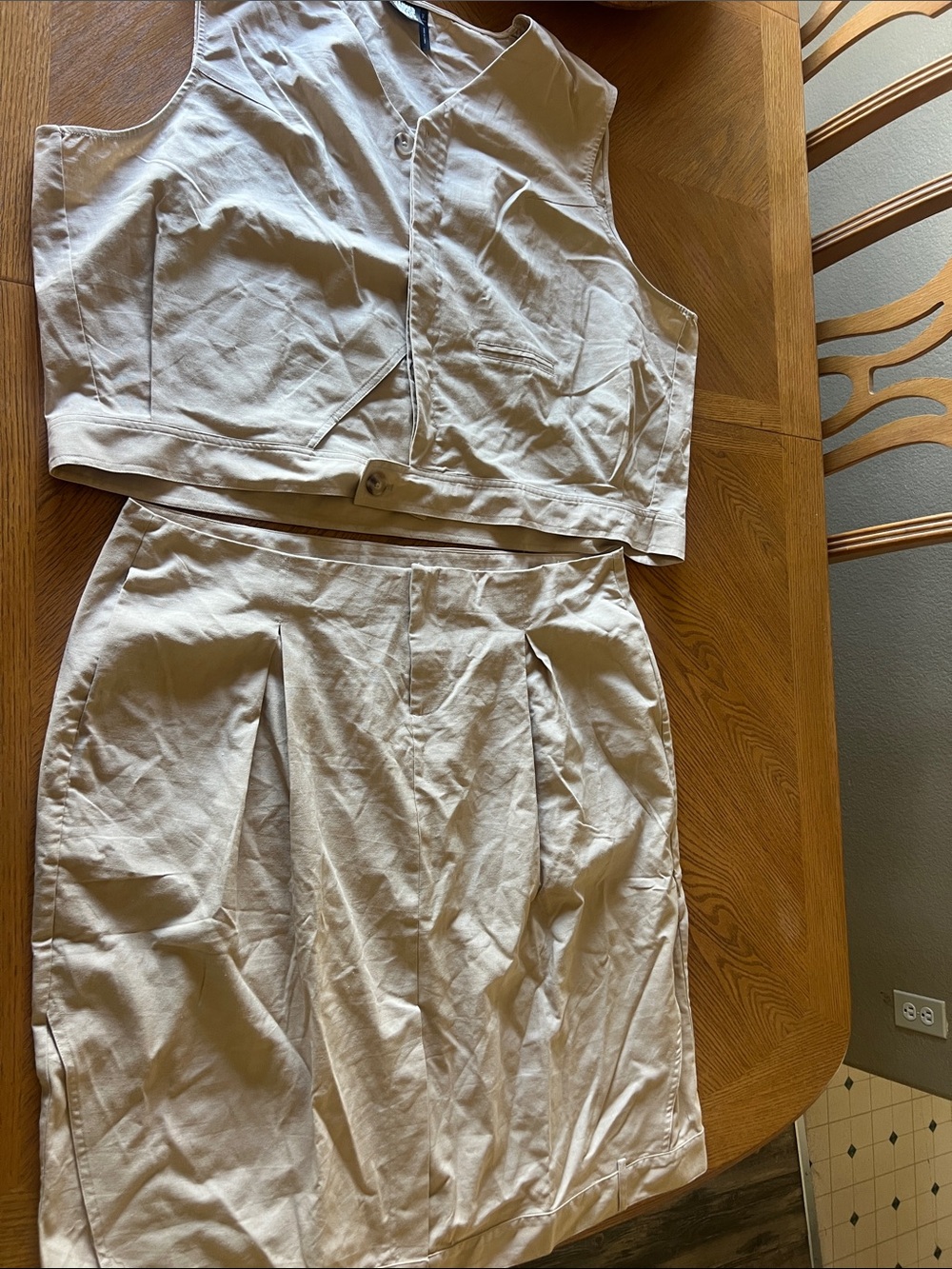 Reclaimed Vintage Cream Two-Piece Pleated Skirt Set